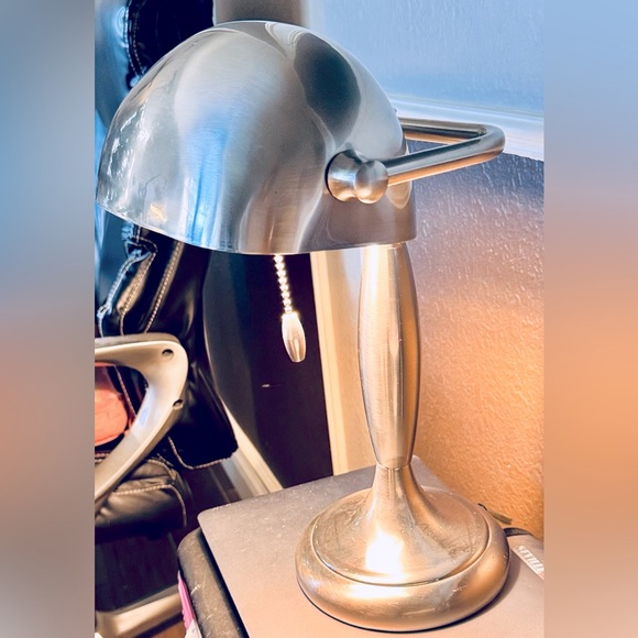 VINTAGE 15” Bankers Desk Lamp Elegant Chrome Matte Silver - Picture 9 of 16